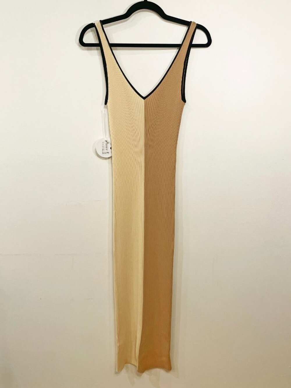 New Staud Dana Colorblock Ribbed Midi Dress Beige Small $165 - Picture 4 of 9